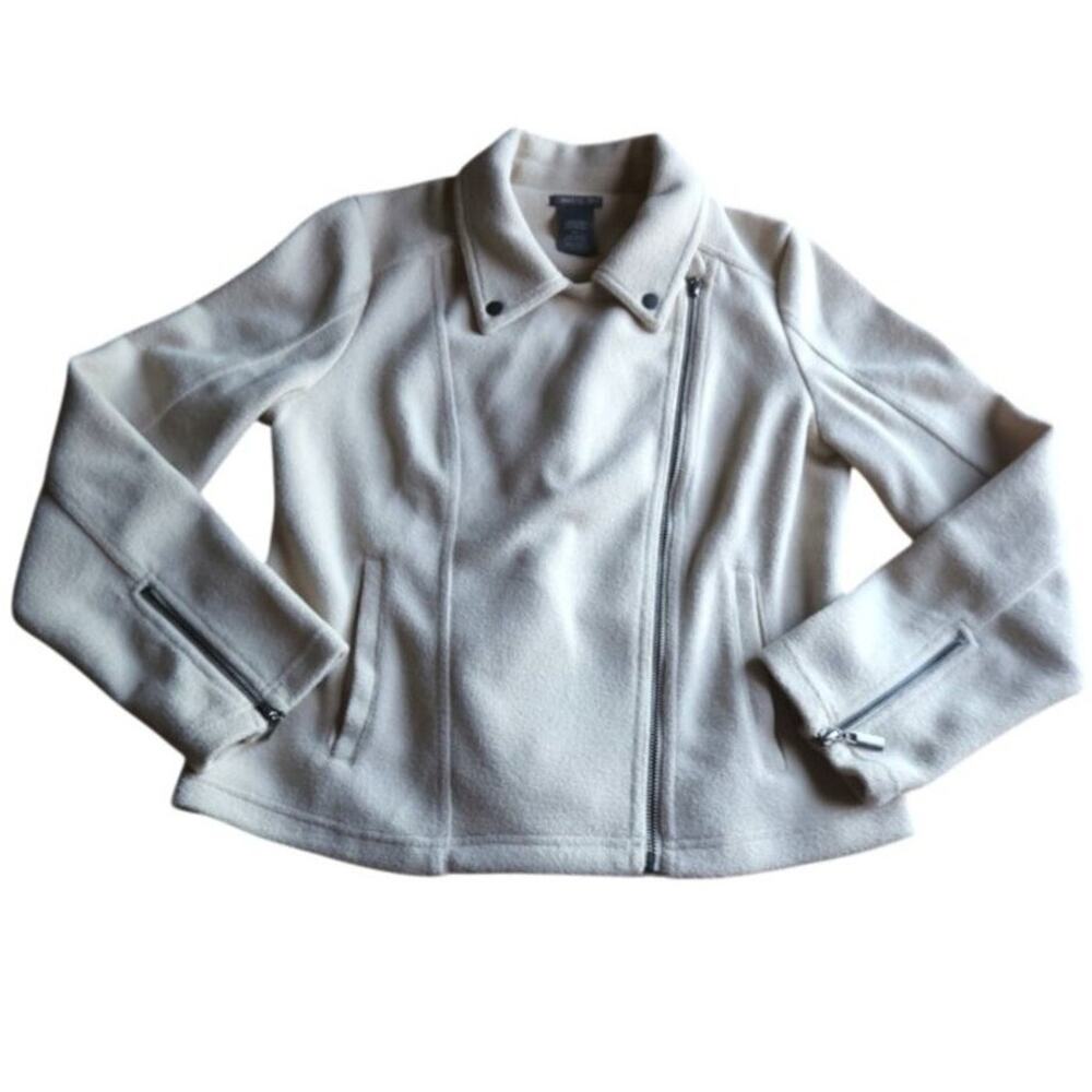 Matty M Soft Moto Jacket Cream Beige Zip Front Size L Minimalist Clean Girl EUC